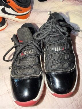 Jordan Kids Black Red White Low-Top Sneakers